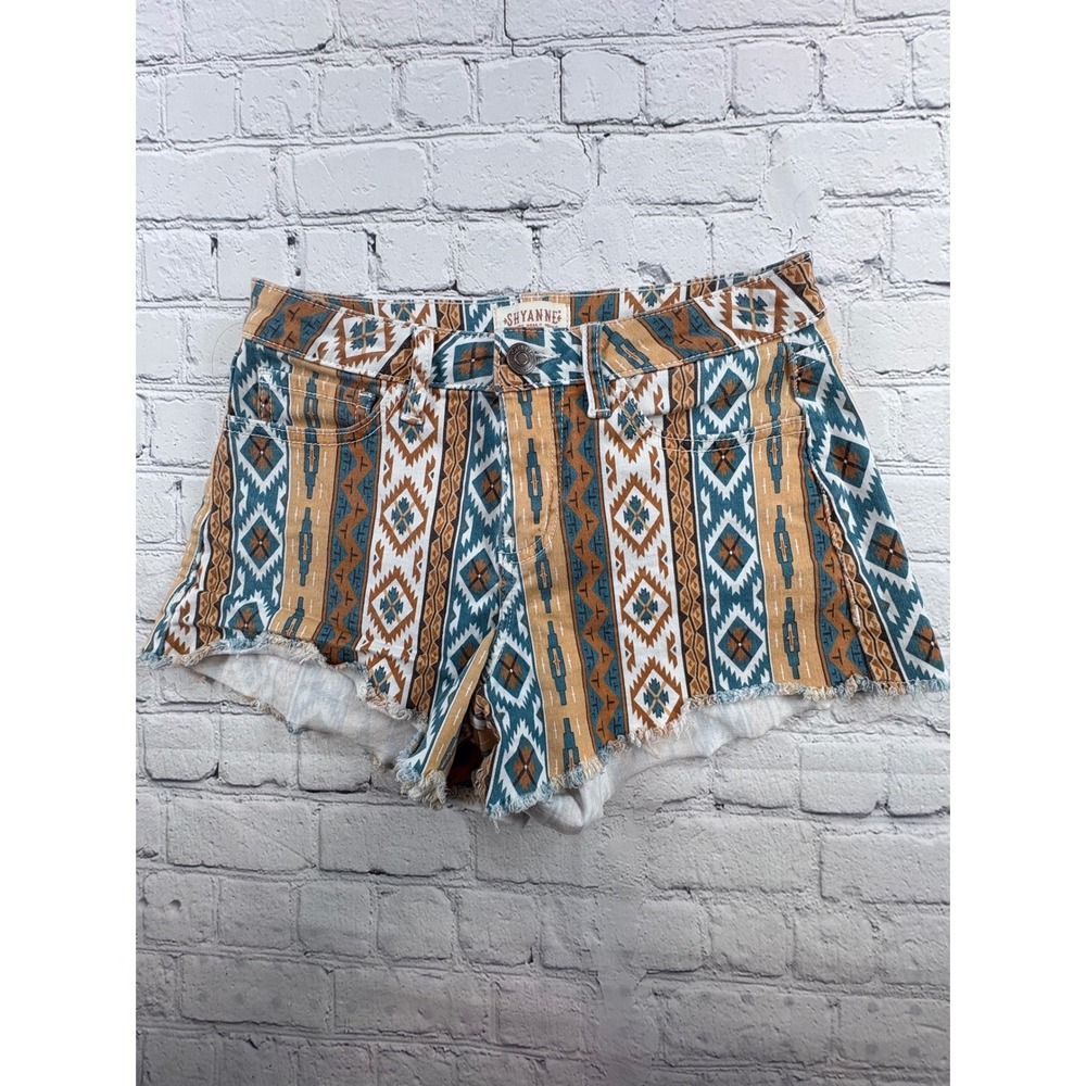 Shyanne Southwestern Geometric Denim Shorts Womens 28 Multicolor Excellent Boho